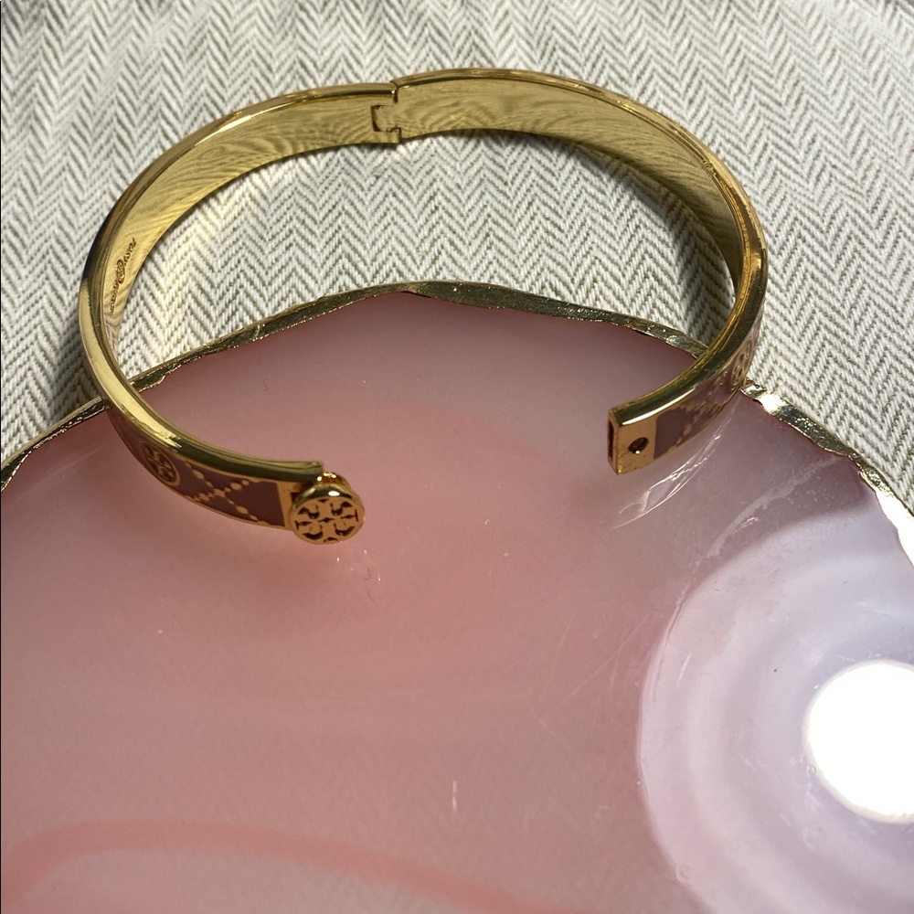 Gold and Baby Pink  Enamel Bangle Bracelet - Picture 7 of 7